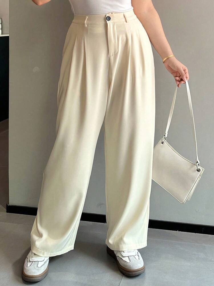 Dazy Plus Solid Color Loose Casual Straight-Leg Pants, Suitable For All Seasons, Light Color Plus Size Women Trousers