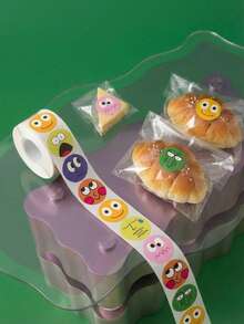 Joivida 1 Roll (500 Sheets Total) 2.5cm Round Funny Stickers - 8 Cute Cartoon Expression Designs, Self-Adhesive Label Stickers For Kids Reward, Gift Wrapping, Bakery Sealing & Daily Decor, Waterproof & Easy Peel, Vibrant Colorful Sticker Roll For Scrapbooking, Stationery & Party Supplies - Multicolor - View 4