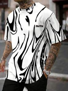 Manfinity Dauomo Plus Size Men's Loose Casual Short Sleeve Top, Zebra Pattern With Small Logo Print Design, Suitable For Daily Wear, Outdoor, Leisure - Multicolor - View 1