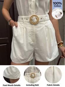 Solivie Quần short trắng thanh lịch cho nữ mùa hè, quần short trắng cạp cao, quần short trắng xếp ly, quần short vải lanh, quần short nữ cạp cao, trang phục mùa hè ngắn cho nữ, quần short cho quý cô, trang phục mùa hè cho nữ, quần short cotton cho nữ, quần short có thắt lưng. - trắng - Xem 1