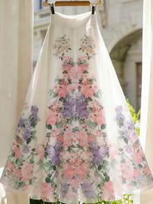 Franclia Women's Elegant Floral A-Line Skirt, Summer - Multicolor - View 1