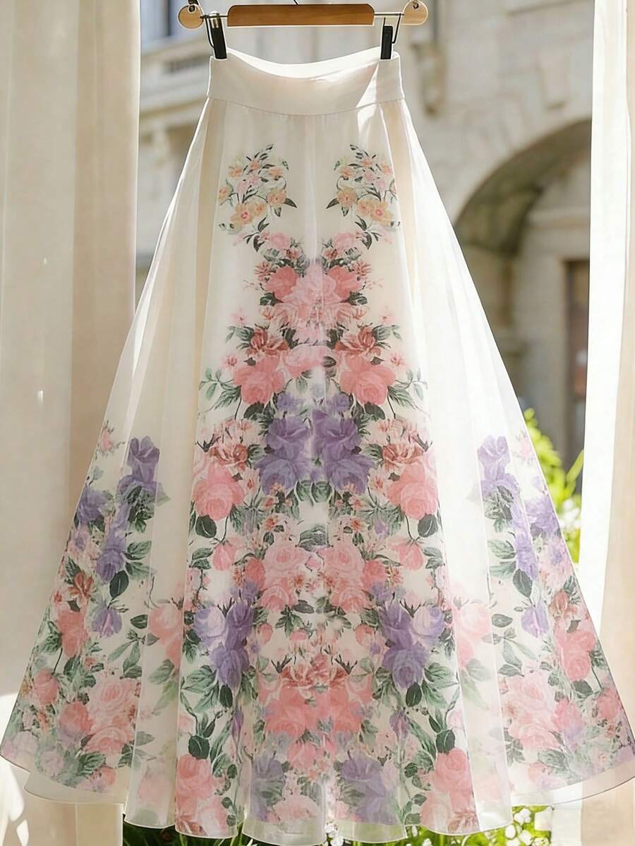 Franclia Women's Elegant Floral A-Line Skirt, Summer - Multicolor - View 1