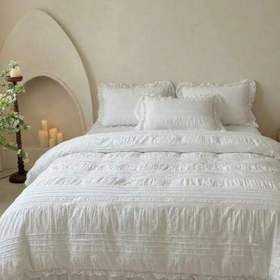 Cirelle 2/3 Pcs Princess Style Bedding Set 100% Polyester 3D Cut Flower Ruffle Duvet Cover No Insert All Season Modern Ruffled Duvet Cover With 1/2 Pillowcases