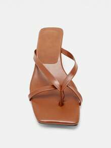 Women's Square Toe High Heel Flip Flops, Brown Casual Summer Slippers - Brown - View 4