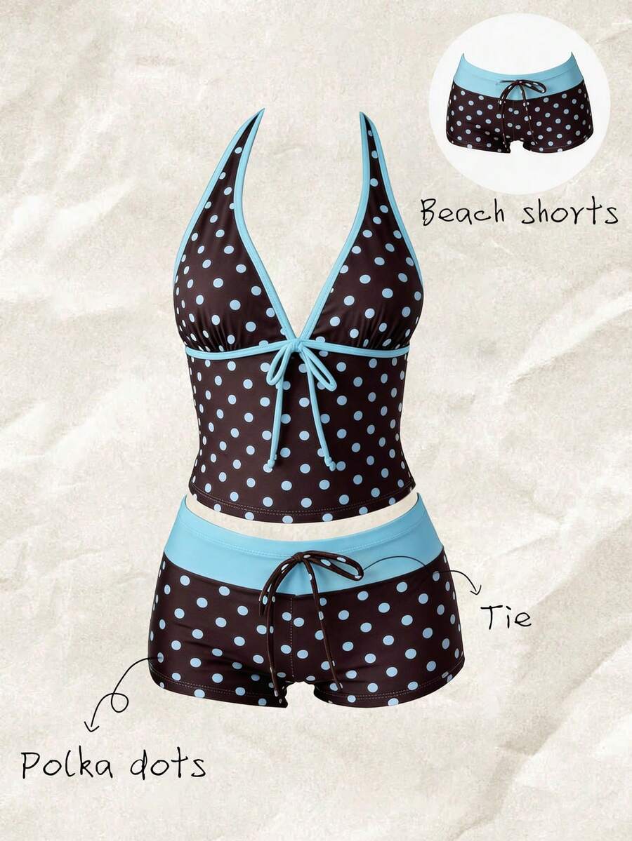 Elavelle Quần bikini nữ cạp cao thắt nơ in họa tiết, thích hợp cho mùa xuân/hè. - Nhiều màu - Xem 1