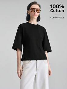 Ontre Đầm T-shirt dáng suông eo cao, cổ búp bê, mẫu mới mùa xuân/hè 2026, phù hợp cho các bữa tiệc thành thị hiện đại, mùa tựu trường, phong cách tối giản thành thị thường ngày, phong cách Bohemian, kỳ nghỉ, lễ hội, buổi hòa nhạc nhạc đồng quê, trang phục ngày lễ cho nữ, lễ Phục sinh, trang phục nghỉ hè. - màu đen - Xem 4