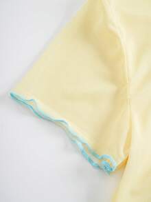 SHEIN X Care Bears Bộ bikini tam giác buộc dây cổ phối màu tương phản dành cho nữ, thích hợp cho mùa hè. - Màu vàng - Xem 10