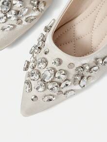 CUCCOO HITCHD Pointed Toe Non-Slip Soft Bottom Low Vamp Handmade Glass Beaded Versatile Commuting Elegant Fairy Style Flat Shoes, Beige - Beige - View 4