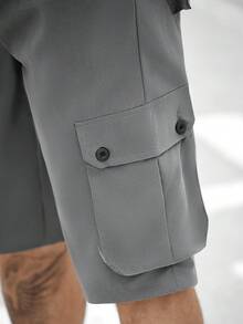 Manfinity CasualCool Quần short nam kiểu cargo nhiều túi, màu trơn, có dây rút. - Màu xám đen - Xem 4