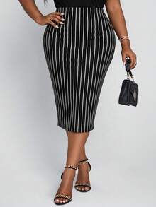 Fleurora Spring And Summer Elegant Office Work Black And White Knitted Stripe Midi Plus Size Skirts Plus Size Fitted Striped Stylish Summer Minimalist Design Skirt Summer Clothes Summer Outfits For Women Summer Outfits Pencil Skirts For Women Business Casual Women Outfits Plus Size Yrack Suits For Ladies Black And White Striped Skirt Black And White Striped Dress Office Outfits For Women Elegant Outfits For Women Business Casual Women Outfits Plus Size - Multicolor - View 6