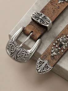 MUSERA 新型十字铆钉皮带 - 咖啡 - 查看 3