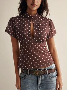 Easelle 女士休闲复古透视波点性感衬衫 - 彩色 - 查看 5