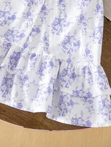 SHEIN Genkimix Kids Đầm dự tiệc kiểu dáng thường ngày, in hoa, xếp nếp, dành cho bé gái. - Nhiều màu - Xem 4