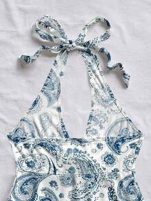 Soleia 女士休闲度假V领蝴蝶结露背吊带娃娃衫，适合夏季度假 - 彩色 - 查看 6