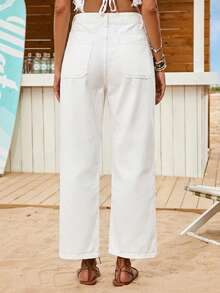 X GALILEA Maija Pantalones rectos de mezclilla gris azulado retro para mujer, con dobladillo vuelto, casuales y versátiles, para salir, otoño - Blanco - Ver 3