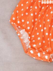 SHEIN Bộ áo liền quần dễ thương cho bé gái, họa tiết kẻ caro, chấm bi và nơ, viền bèo nhún. - Nhiều màu - Xem 4
