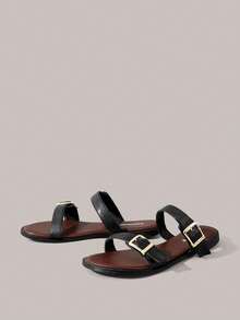 Styleloop Sandal đế bằng nữ, có khóa cài, viền trang trí. - màu đen - Xem 2