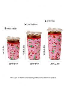 Strawberry Shortcake X SHEIN 1Pc Strawberry Printed Fabric Cup Holder, Neoprene Cup Sleeve Thermal Insulation Material, Reusable, S/M/L Three Sizes, Suitable For Different OZ Coffee Cups - Pink - View 2