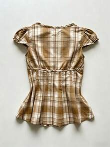 SHEIN V-Neck Short Sleeve Fitted Women Top - Mocha Brown - View 2