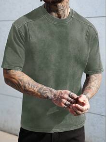 Manfinity CasualCool Áo thun nam tay ngắn cổ tròn, kiểu dáng thường ngày, thích hợp cho mùa hè. - Màu xanh Ô liu - Xem 4