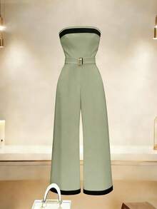 GlowEve Jumpsuit Kasual Wanita Model Tube Top dengan Motif Patchwork Warna-warni - Hijau - View 3