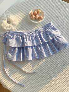 Comfortcana 女士格子百褶休闲百搭日常迷你裙 - 藍色 - 查看 3