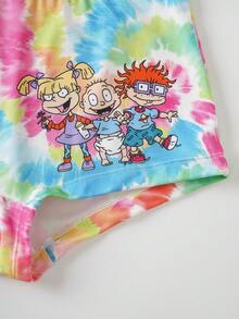 Nick 90s | SHEIN 女士趣味卡通扎染印花交叉露背文胸和宽松内裤套装 - 彩色 - 查看 5