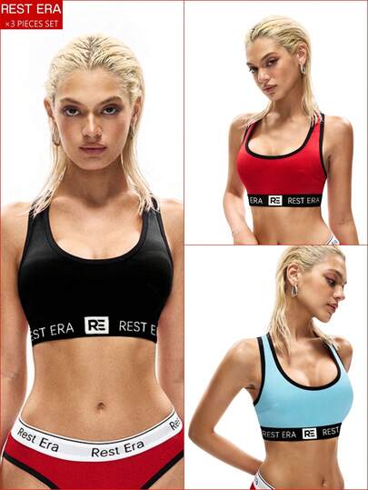 3pcs Women's Fashionable Letter Printed Bras Set