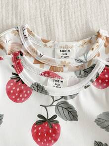SHEIN 4-Piece Baby Girls White Floral Strawberry Rabbit Pattern Pajamas Set,Summer Cute Night Sleepwear Short Sleeve Snug Fit Ribbed Knit Loungewear - Multicolor - View 3