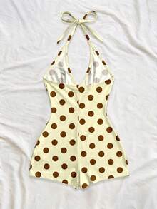 Soleia Women's Polka Dot Print Casual Halter Romper - Multicolor - View 2