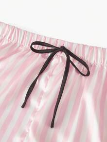 Bisouelle Striped Print Satin Cami Pajama Set Holiday Seasonfor Summer - Baby Pink - View 5