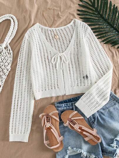 Travachic Cárdigan blanco ligero de estilo casual de vacaciones, versátil para primavera/verano, vacaciones, uso diario