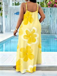 SHEIN Lady Plus Size Women Floral Print Casual Sleeveless Dress - Multicolor - View 3