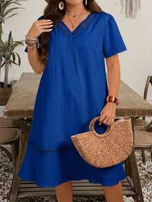 EMERY ROSE Plus Size Women V-Neck Casual Party & Travel Dress - Royal Blue - View 5