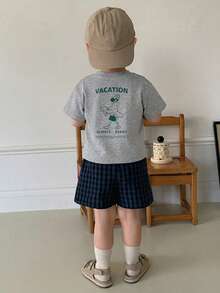 Hapijoa Áo thun ngắn tay in họa tiết phong cách đường phố cho bé trai, thích hợp cho mùa hè. - Xám - Xem 3