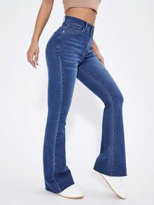 Rivivi Jeans de pierna acampanada de cintura alta en azul denim lavado - Azul lavado medio - Ver 5
