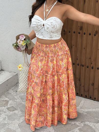 Sunnyshic 大码女式印花休闲百搭日常半身裙