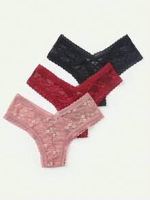 SHEIN 3 件套女士蕾丝时尚三角内裤套装内衣 - 彩色 - 查看 3