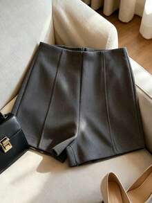 Franclia Shorts de mujer con cintura ajustada, abertura y versátiles - Gris - Ver 1