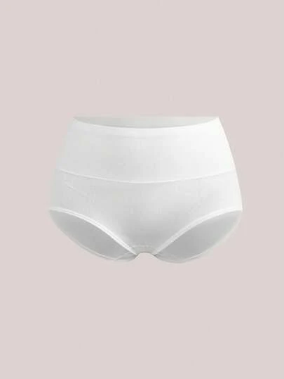 4 piezas Paquete de Bragas de Mujer de Cintura Alta Blancas, Transpirables y Cómodas de unicolor
