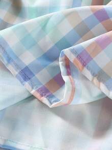 SHEIN Vintaside Kids 女婴可爱无袖彩色格子Polo领连衣裙，适合夏季休闲外出和户外玩耍 - 藍色 - 查看 6