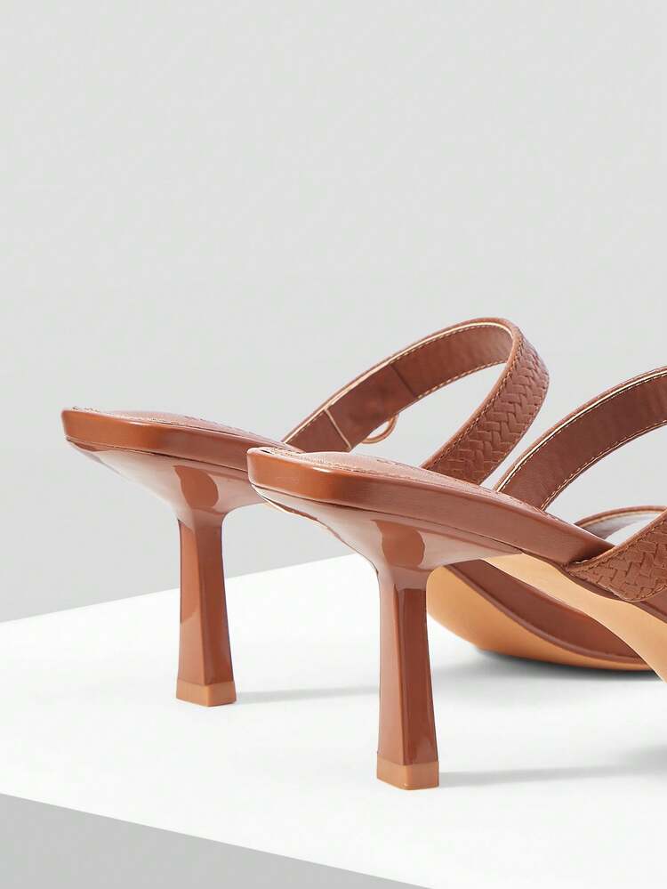 WOMEN'S SQUARE TOE METAL BUCKLE HIGH HEEL SANDALS