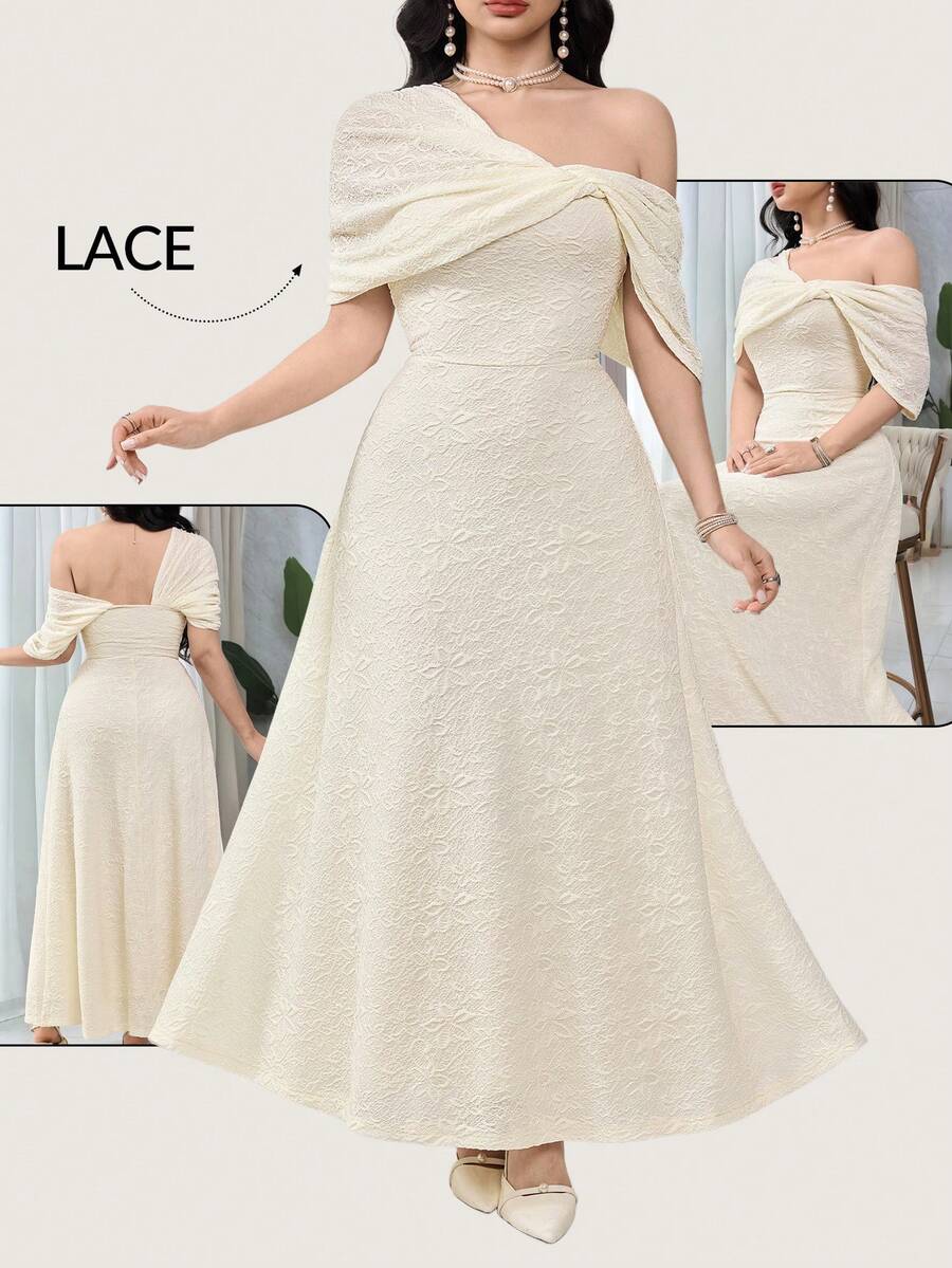Feyla Váy xòe hoa jacquard không đối xứng dành cho nữ, thanh lịch