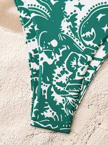 Swim Mod Damen sexy rückenfrei Bindeknoten-Vorderseite bedruckter Bikini-Set, Strandurlaub Stil - Verschiedenfarbig - Übersicht 3