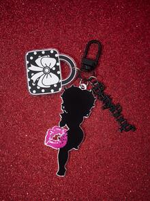 Betty Boop x SHEIN 1 Móc khóa Betty Boop hình trái tim đỏ và nơ đen, dùng để treo túi xách, phụ kiện Airpods. - Nhiều màu - Xem 3