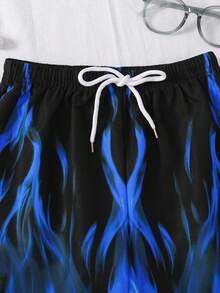 SHEIN Tween Boy Casual Street Flame Pattern Swim Trunks, Swimwear For Beach, Swimming, Surfing - Royal Blue - View 6