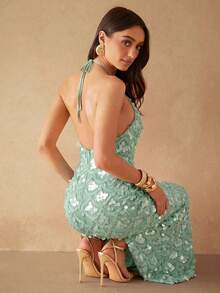 Silquee Women's Sequin Backless Halter Dress,Summer Dresses For Women - Mint Green - View 6