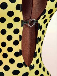 Amplova Bộ áo liền quần cổ khoét sâu in chấm bi dành cho nữ - Màu vàng - Xem 5