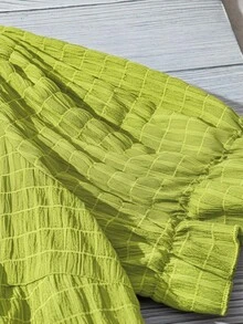 SHEIN VCAY 大码女式纯色方领休闲短袖衬衫 - 綠色 - 查看 3