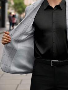 Manfinity Mode Men's Business Commute Plaid Suit Jacket - Grey - View 6